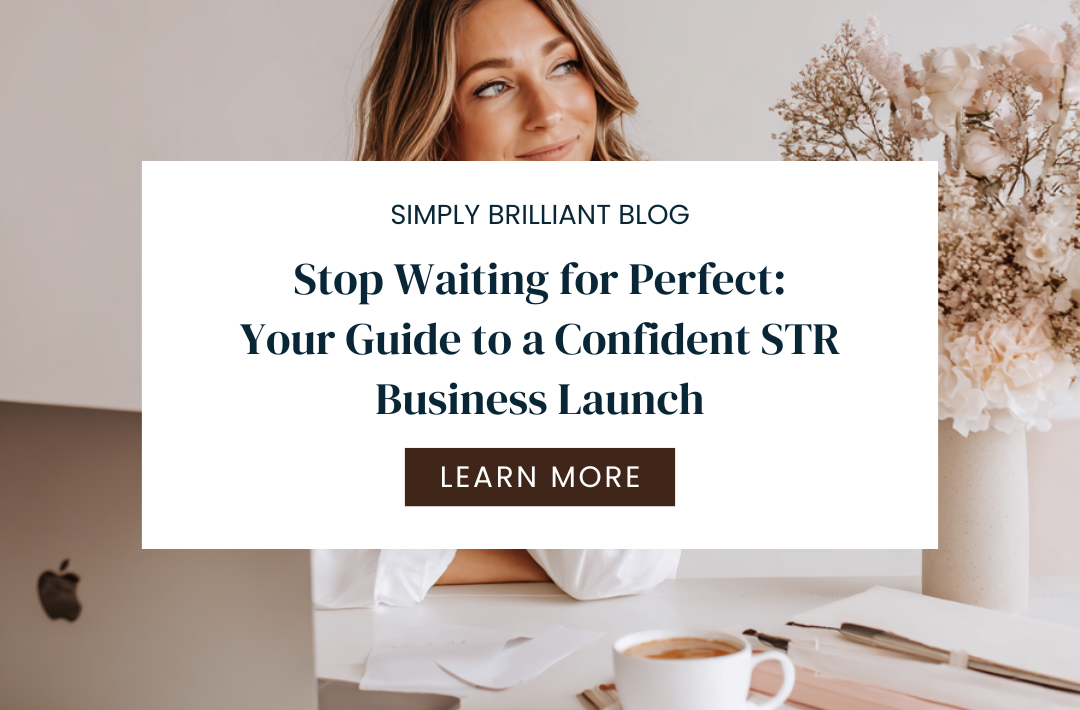 Creative female designer planning a stylish short-term rental project in a calm, elegant workspace with neutral tones and soft florals.