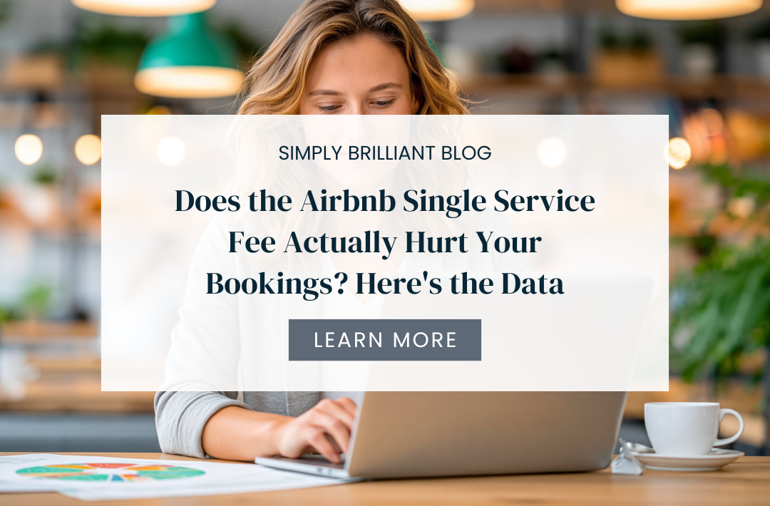 STR host analyzing Airbnb single service fee impact on booking volume