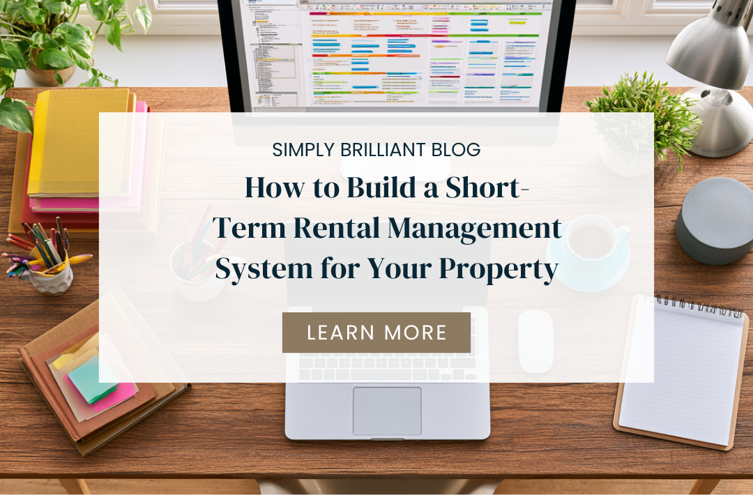 organized short-term rental management system setup with files and laptop